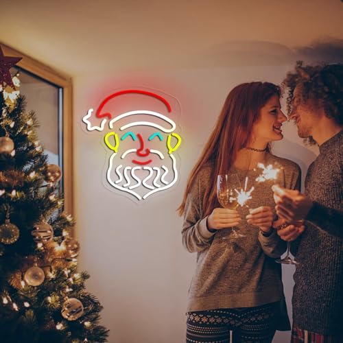 Image of Santa Claus Neon Sign, Christmas LED Neon Signs for Wall Decor, Acrylic Transparent Neon Light Sign for Bedroom Bars Shops Cafe Christmas Decorative Party Lights Business Signs