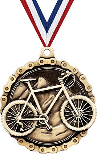 Crown Awards Biking Medals, 2" Gold Cycling Medal Award with Free Custom Engraving 1 Pack
