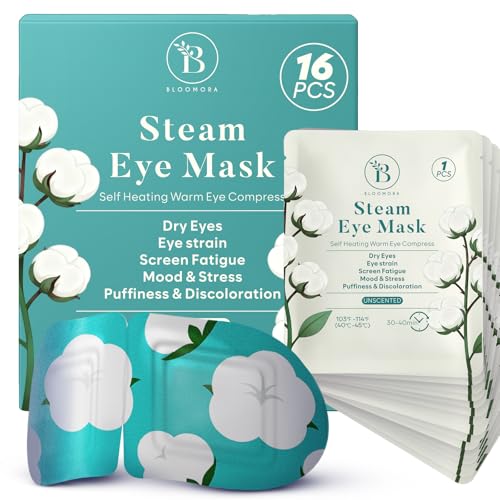 16 Pack Unscented Steam Eye Mask for Dryness Puffiness Strain & Relaxation Heated Eye Mask for Sleep & Travel Self-Heating & Disposable Warm Compress Travel Essentials Relaxation Gifts for Women