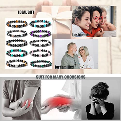 Bomail 10Pcs Triple Protection Bracelet - Hematite Black Obsidian Tiger Eye Stone Beaded Bracelets Set For Women Men Stress Relief Anxiety Healing Yoga Stretch Bracelets For Bring Luck And Prosperity #TOP3