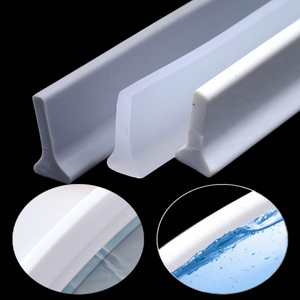 Nassraum-Bodenbarriere, Wetterstreifen, 500 Cm, Gummi-Silikon-Duschbarriere, Badezimmer, Wasserdichter Streifenrand, Wasserstopper Für Waschbecken, Badewanne, Arbeitsplatte/-/Transparent