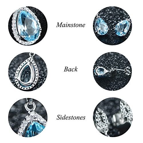 Jiangxin Sky Blue Aquamarine Gemstone 925 Sterling Silver White Gold Plated Fine Jewelry Set For Women Pendant Necklace Stud Earring #TOP1