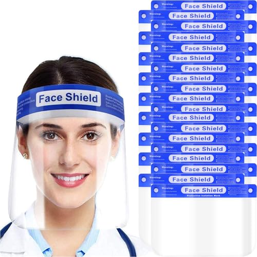 EYEGLASSTOR 20 Pcs Face Shield Mask, Anti-Fog Clear Full Face Protection Shield, Reusable Plastic PPE Face Protection with Elastic Headband for Dental, Work & Daily Use