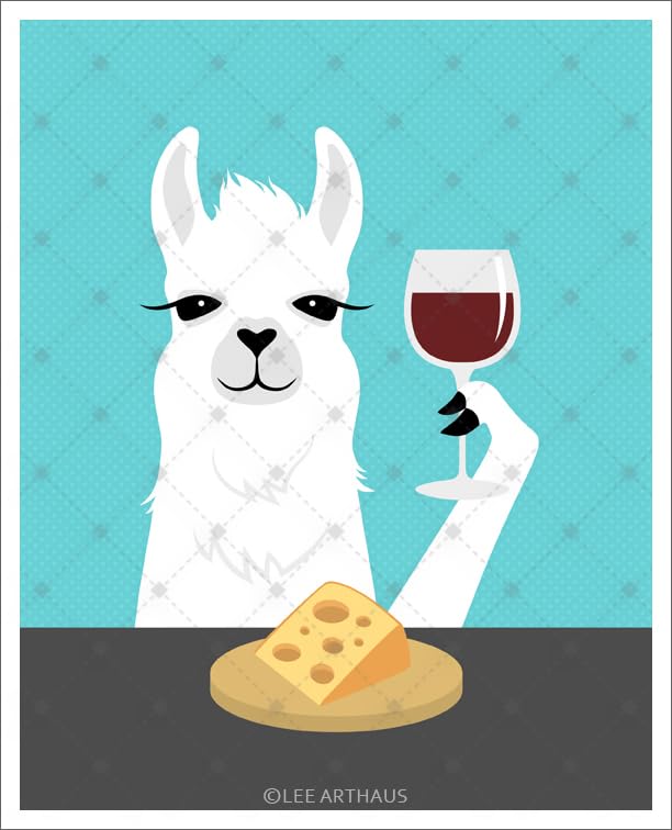 Miniatura 2 de A 6J - White Llama Drinking Wine and Eating Cheese UNFRAMED Wall Art Print by Lee ArtHaus