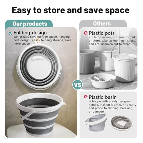 Image of Plastic Pp Thermoplastic Elastomers Collapsible Water Bucket (10L / 2.6 Gal) Portable, Easy to Carry & Store, Ideal for Car Wash,Camping, Fishing and Outdoor Activities with Collapsible Handle