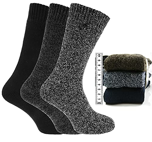 Essentials Collection 3 Pairs of Mens Chunky Thermal Non Elastic Wool Blend Socks, 6-11 (SJ072)