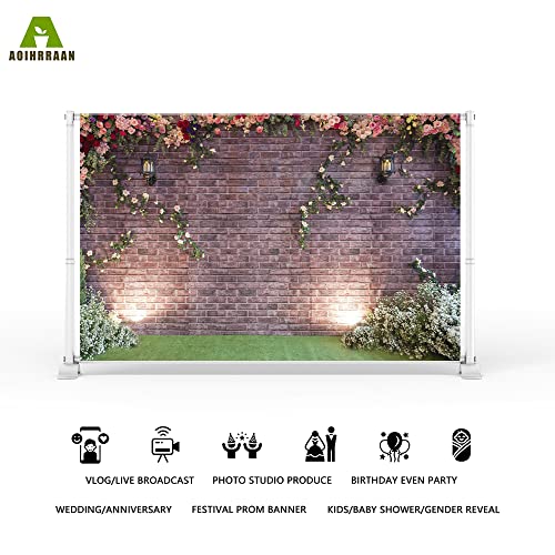 Aoihrraan 3x2m Wedding Ceremony Backdrop Spring Garden Rose Flowers Ivy Red Brick Wall Photography Background Bridal Shower Decor Valentine's Day Party Couple Lovers Portrait Photo Studio Props - Image 2