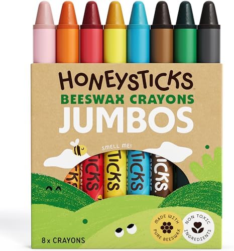 Honeysticks Jumbo Crayons (8 Pack) - Non Toxic Crayons - 100% Pur...