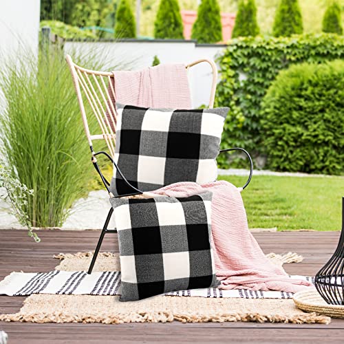 Fixwal Set Of 4 Buffalo Check Plaid Throw Pillow Covers Farmhouse Outdoor Pillow Cushion Case Cotton Linen For Home Decor Black And White, 18 X 18 Inch #TOP5