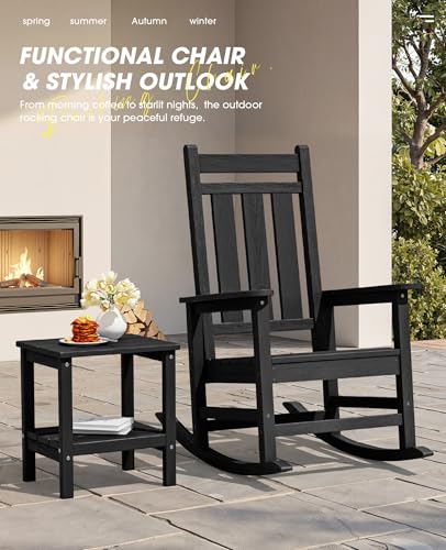 Image of KINGYES Oversized Outdoor Rocking Chair Set of 4, HDPE Patio Rockers, Black