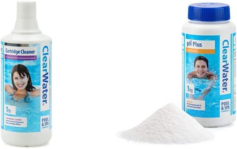 Clearwater CH0031 Filter Cartridge Cleaner Solution for Hot Tubs and Swimming Pools, Up to 20 Uses, 1 Litre & CH0005 PH Plus Increaser for Swimming Pool and Spa Treatment