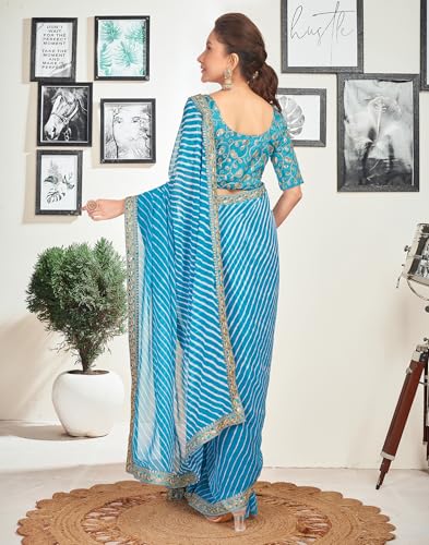 Image of SIRIL Women's Georgette Bandhani Printed Saree With Unstitched Blouse Piece