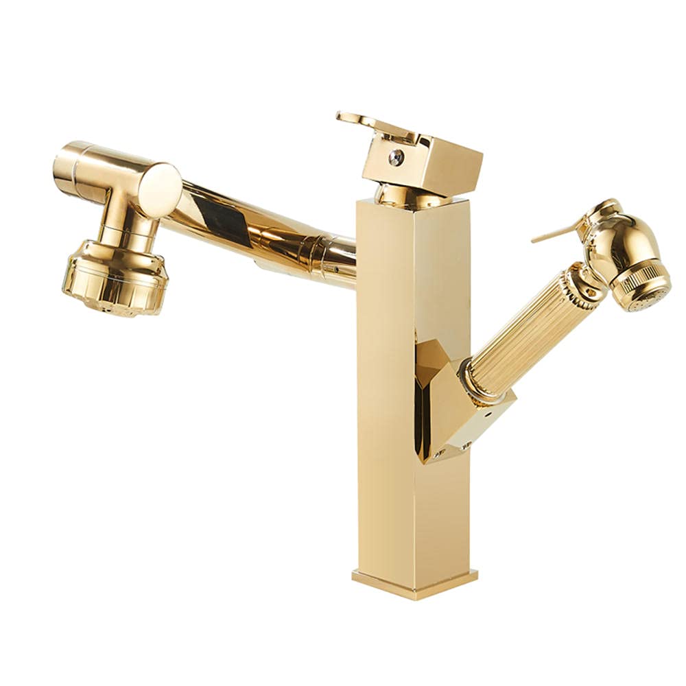Robinet de salle de bain extractible chromé avec mitigeur de lavabo rotatif multifonction