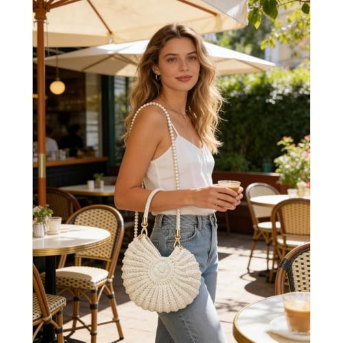 Image of Bohemia Crochet Handwoven Seashell Bag Women Summer Beach Bag Boho Evening Clutch Purses Shoulder Crossbody Bags