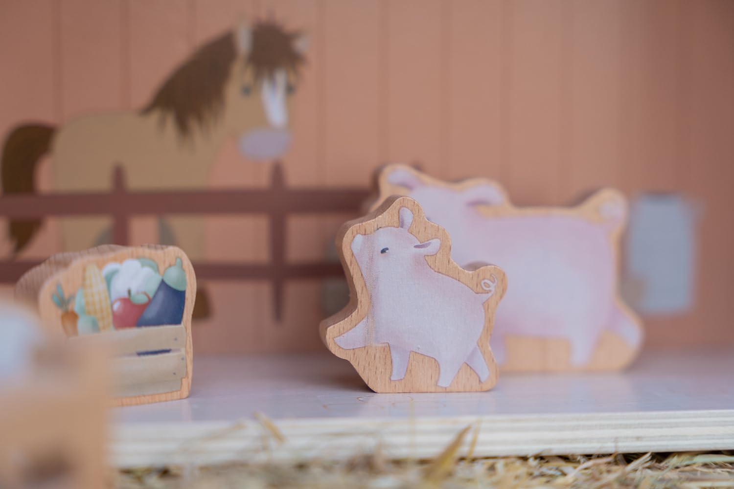 Little Dutch Bauernhof Puppenhaus aus Holz tragbar und aufklappbar mit viel Zubehör und Spielfiguren Tiere - Little Farm