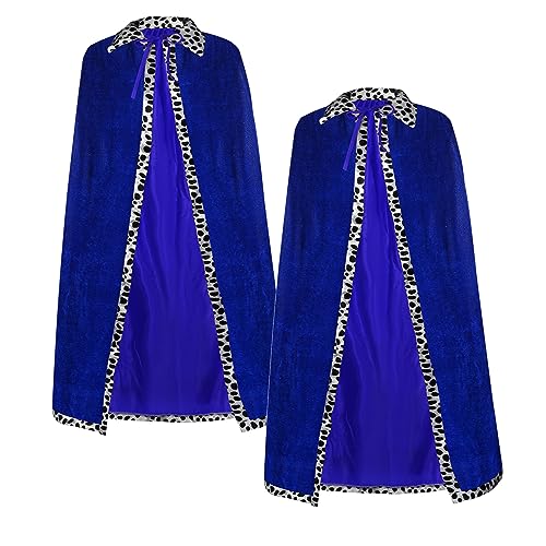 2pcs King and Queen Robe Costume Royal Cosplay Cape Medieval Prince Dress Up for Halloween Cosplay Stage Performance Carnival (Blue Adult Size)