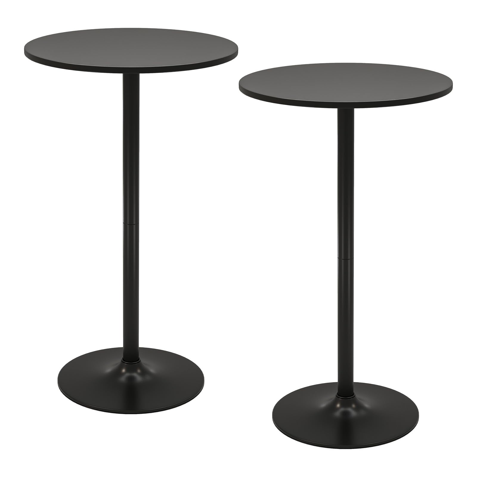 GiantexUK Round Bar Table Set of 1/2, 101cm/56cm Adjustable Height Pub Table with 60cm Top & Metal Base, 2-in-1 Breakfast Bar for Kitchen Dining Room Cafe Pub (2, Black)