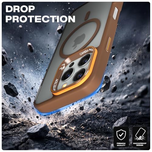 Image of Pikkme Back Cover for iPhone 16 Pro Max | Shockproof | Mag-Safe Compatible | Hard Transparent Back | Premium Raised Camera Protection | Bumper Case (Brown Mag-Safe)