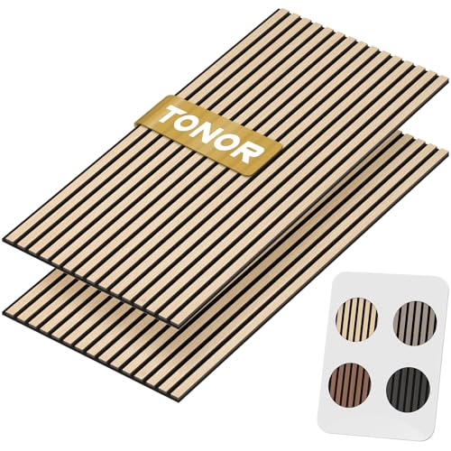 TONOR Set di 2 Pannelli Fonoassorbenti in Legno Impiallacciato, 120x60x1 cm, Pannelli Acustici da Fissare alla Parete, Schiuma Decorativa 3D per Soggiorno, Ufficio, Bancone a Isola, Quercia