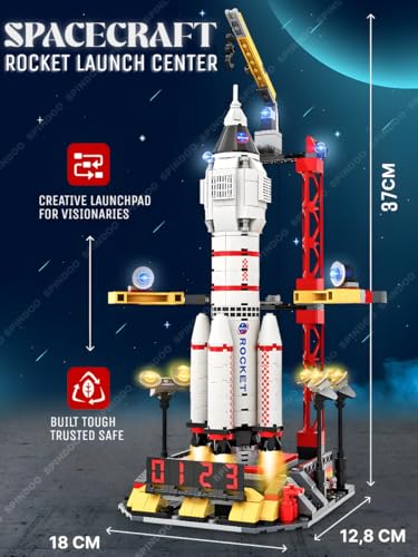 Image of 564 PCS Space Rocket Launch Control Center Building Kit with Mars Rover, Satellite & Astronaut - STEM Educational Construction Toy for Kids Ages 6-12 | Rocket Ship Building Block