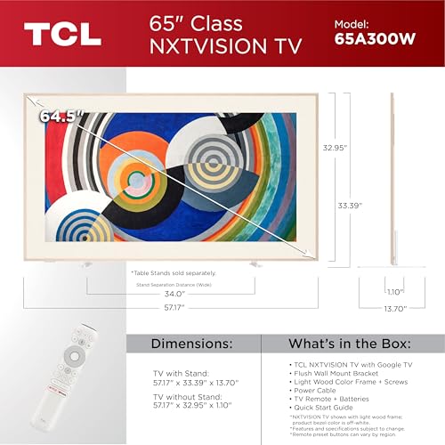 Image of TCL 65 Inch Class NXTVISION Series Picture Frame Canvas Art TV | 65A300W, 2024 Model | QLED 4K HDR Smart Google TV | 120HZ Dolby Atmos Audio | Voice Remote Alexa Google Apple Streaming Television