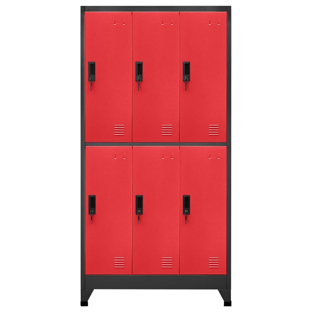 vidaXL Armoire à Casiers Classeur Meuble de Rangement d'Equipements de Sport Produits de Nettoyage Bureau Anthracite et Rouge 90x45x180 cm Acier