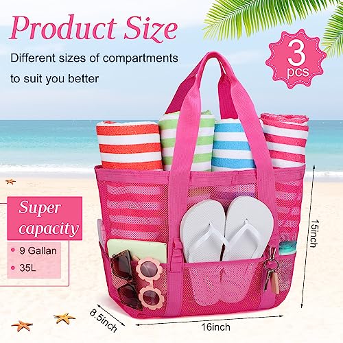 Image of Hillban Large Beach Mesh Bags Bulk for Women Beach Tote Bag with 8 Pocket Zipper Waterproof Sandproof for Pool Cruise Ship