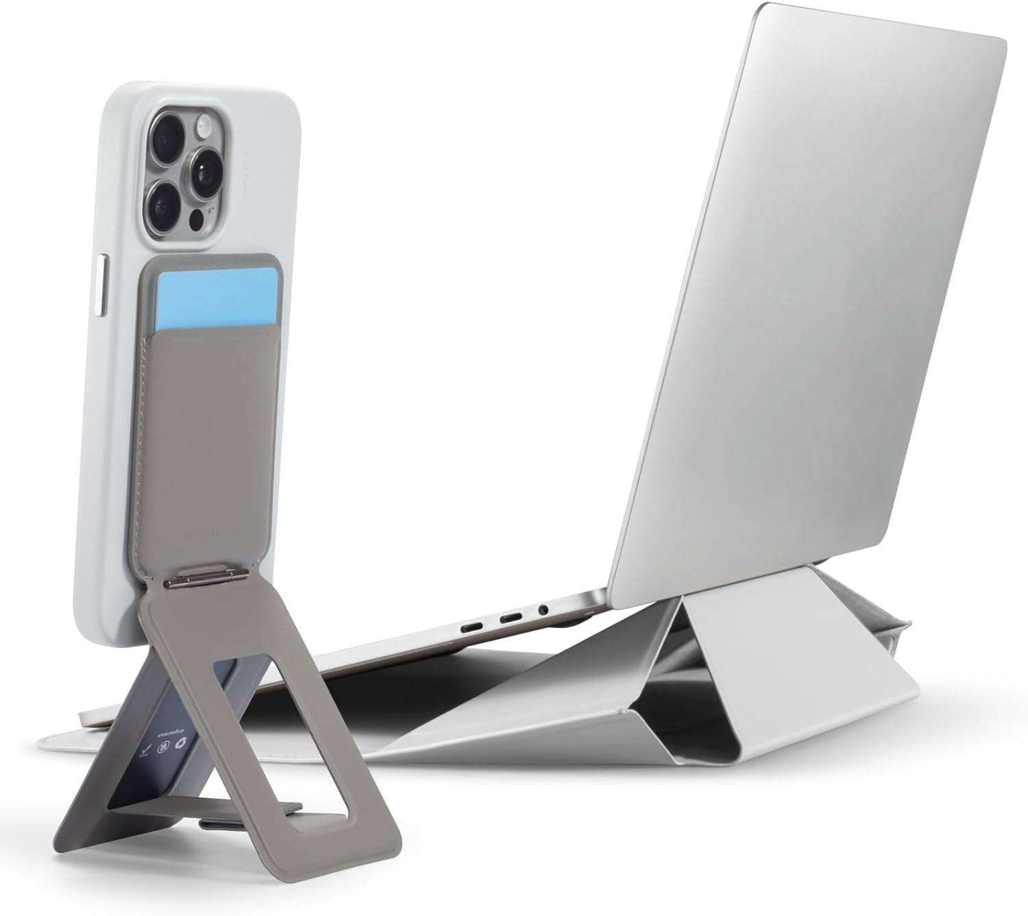 MOFT Phone Tripod Stand, MagSafe Wallet Tripod Stand, NFC-Supported Phone Wallet Taupe & Laptop Sleeve Bag for 15"-16" Misty Cove