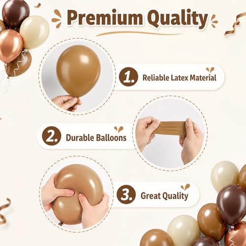 Image of Brown Balloons, 60 Pcs 12 Inch Dark Brown Coffee Tan Nude Sand White Latex Balloons for Western Cowboy Neutral Party Decorations