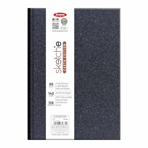 Image of Anupam Earth Sketche Drawing Book A5 | 100% Recycled Hardbound Cove Book | 140 GSM | Acid Free 65 Sheets / 128 Pages | Drawing Sketchbook for Artists and Students | for Dry Techniques