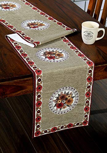 Linen Basics 4 Seater Dining Table Chenille, Cotton with Polyester Blend Runner (Brown, Size 14x40)