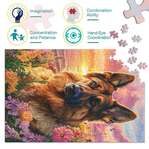 Puzle de alta calidad de 1000 piezas para adultos, diseño de perro y flores de 70x50 cm 4