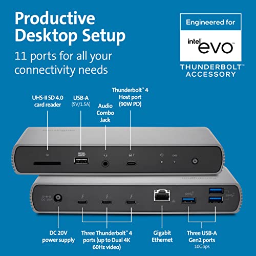 Image of Kensington SD5700T Thunderbolt 4 Docking Station, Dual 4K @ 60Hz Display, 90W Power Delivery, 11-in-1 USB-C Hub with 8 Ports, Compatible with Windows, macOS & Chrome (K35175IN)