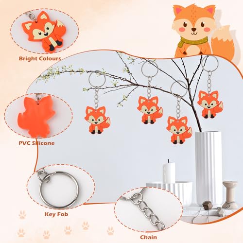FAMCUCHE 10 Stück Fuchs Schlüsselanhänger, Fuchs Mitbringsel Silikon Anhänger, Schlüsselanhänger Mitgebsel Kinder, Tierschlüsselanhänger Kinder Kindergeburtstag, Fuchs Geschenk Klein Gadgets Deko