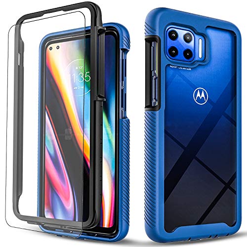 Motorola One 5G UW Case, [Circlemalls]- Motorola One 5G Case, [Not Fit Motorola One 5G Ace], With [Tempered Glass Screen Protector Included], 12 Feet Shockproof Clear Armor Protective Cover -Blue