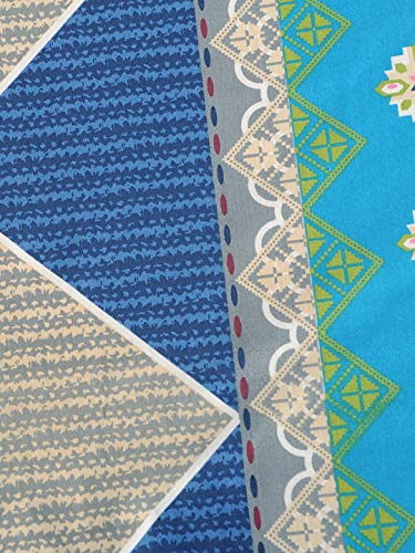 Image of Swayam Pure Cotton King Bedsheet with 2 Pillow Covers | 160 TC Soft Breathable Bed Sheet | Geometric Printed | Size 108 x 108 inch | Comfortable & Durable for Bedroom - Blue & Beige