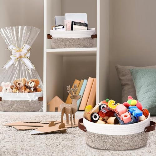 Image of Colingmill 3 Pack Easter Small Woven Basket for Gifts with Handles Clear Bags and Ribbons Empty Storage Basket Decorative Chest Box for Easter Wedding Present(White and Khaki,12 inchx 8 inchx 5 inch)