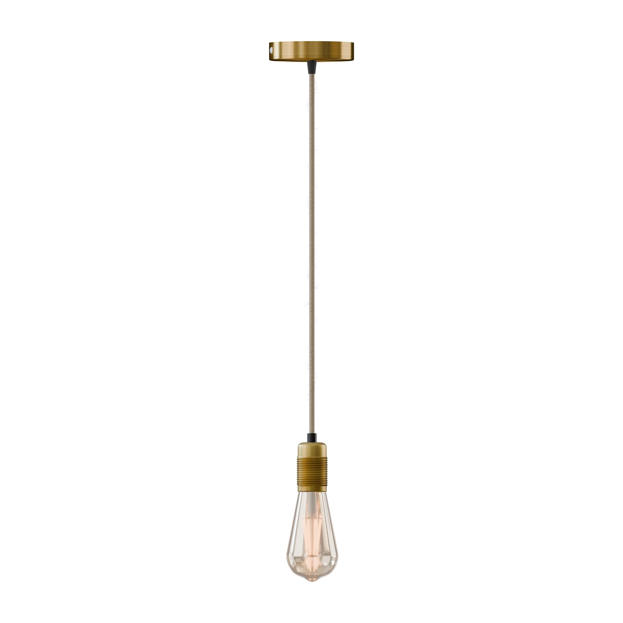 LEDSone Ceiling Hemp Pendant Lighting Industrial Metal E27 Base 95cm Height Adjustable Hanging Pendant Light Fixture for Living Room Bedroom Café (Yellow Brass, with Bulb)
