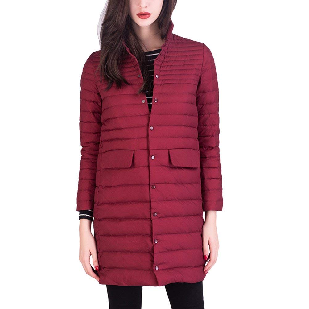 Plumas Mujer Fashion Casual Largos Abrigos Primavera Otoño Modernas Chaqueta Acolchada Ligeramente Acolchado Colores Sólidos Manga Larga Botones De Cierre con Cremallera Outerwear Abrigo Acolchado