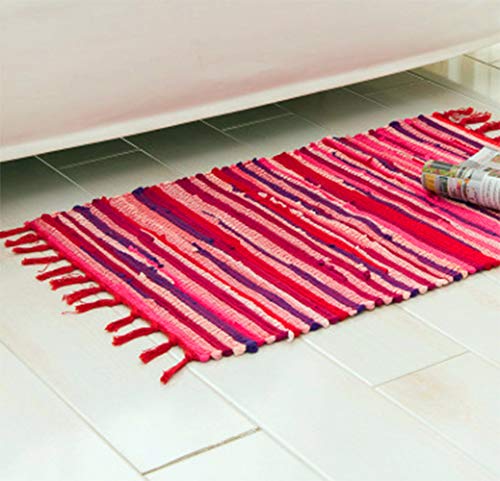 Zeafeel Chindi Rag Rug, Machine Washable Cotton Reversible Rag Rug Hand Woven Multi Color Striped Area Rug Floor Rugs For Bedroom, Living Room, Kitchen And Laundry Room (20'' X 31", Red) #TOP3