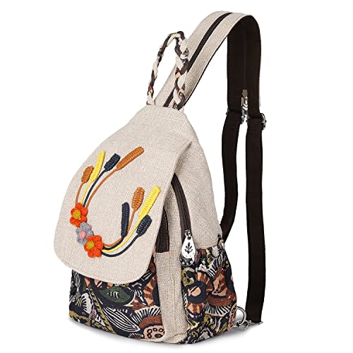 Image of Lady's Convertible Sling Bag, Hand Craft Artisan Purse, Beautiful Canvas Premium Casual Day Mini Backpack for Women (Two Grapes)