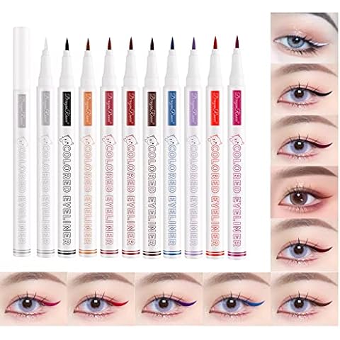 Domality 10 Colors Matte Colorful Liquid Eyeliner Set, Soft and Hyper Sharp Tip Brush Eyeliner, Waterproof Long Lasting Eyeliner Makeup Kit, High Pigmented Eyeliner Pen Set Cover