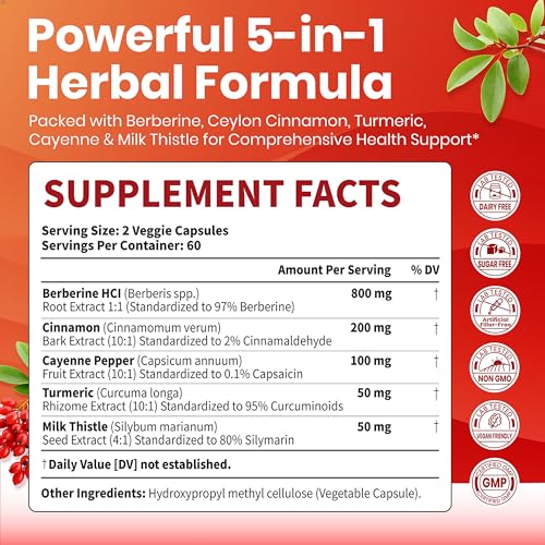 image for VEV Berberine Supplement with Ceylon Cinnamon, Cayenne Pepper, Turmeri