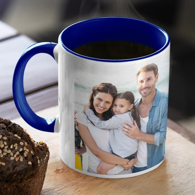 Taza personalizada con fotos y texto, para regalo original, café, té, cerámica (Azul)