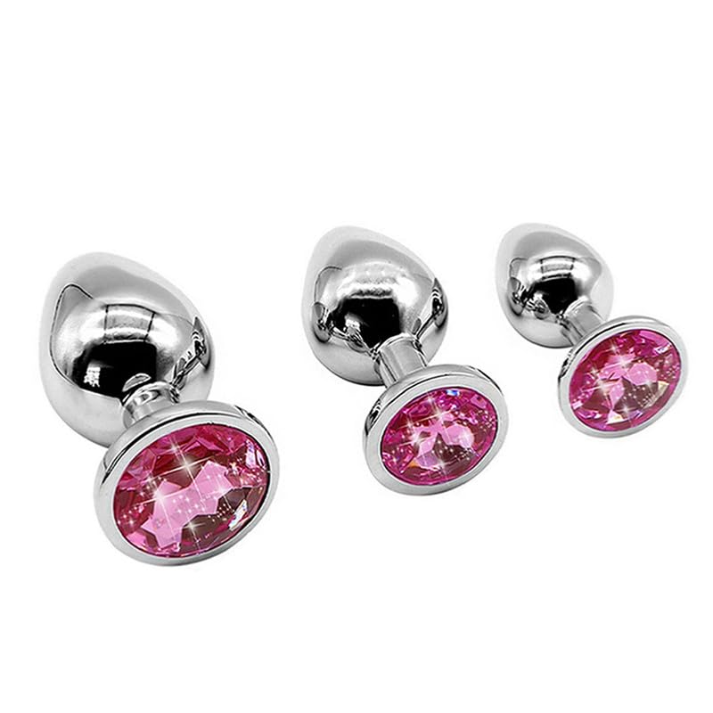 B1Q-Stainless Steel Metal Trainer Kit 3 Piece Set Diamond Exercise Anil Plug Kit Plug for Women Men Beginner in Anaywhere You Want (Pink)