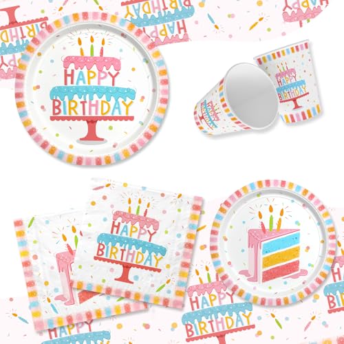 Happy Birthday Party Supplies Set for 16 -Kit with Cake Design - Includes Happy Birthday Plates and Napkins, Disposable Paper Cups, Serves 16 - Image 6