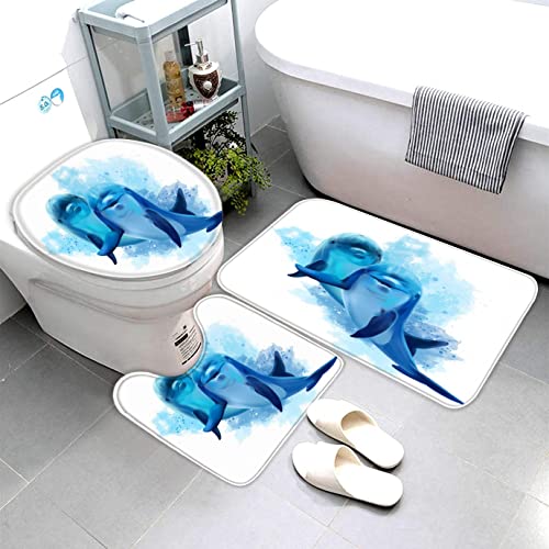 Badematten Set 3D 40x60 Delphin Ozean Badezimmerteppich-Set absorbierend 3-teiliges maschinenwaschbare weich badteppich… – Bild 5