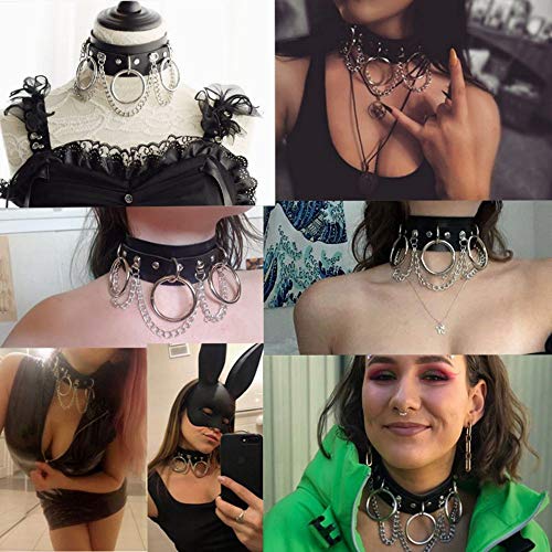 Kiwochy Breit Lederhalsband Halskette Damen Leder Choker mit Leine Ketten O Ring Metall Ring Halsband Lederhalsband Gotik Punk Lederhalsband Choker Spike Niete Kragen Halsketten Männer