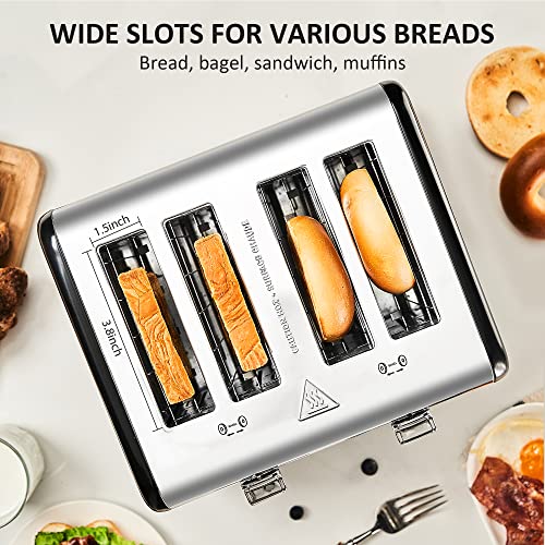 Image of Roter Mond Countdown Stainless Steel 4 Slice Toaster with Bagel, Defrost, Cancel Function, Dual Toaster, Extra Wide Slots, 6 Shade Settings, Removable Crumb Trays, 1650W, Black