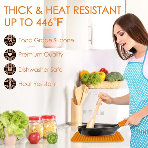 Image of Silicone Trivets for Hot Pots and Pans, 9 * 12 inch Orange Silicone Hot Pads Pot Holders for Kitchen, 2 Pack Trivet Mat for Hot Dishes, Hot Pot Mats Hot Plates for Table Hot Dishes, Jar Opener